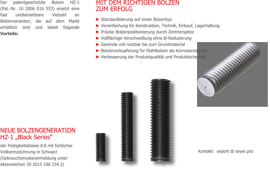 COMPART Z.Dziembowski SRM Bolzen- und Muttern-Schweißtechnik (Heinz Soyer PL) - www.srm-technology.eu - Bolzen HZ-1 für alle bekannten Schweißverfahren mit Spitzen-, Hub- und Kurzzeit-Hubzündung
